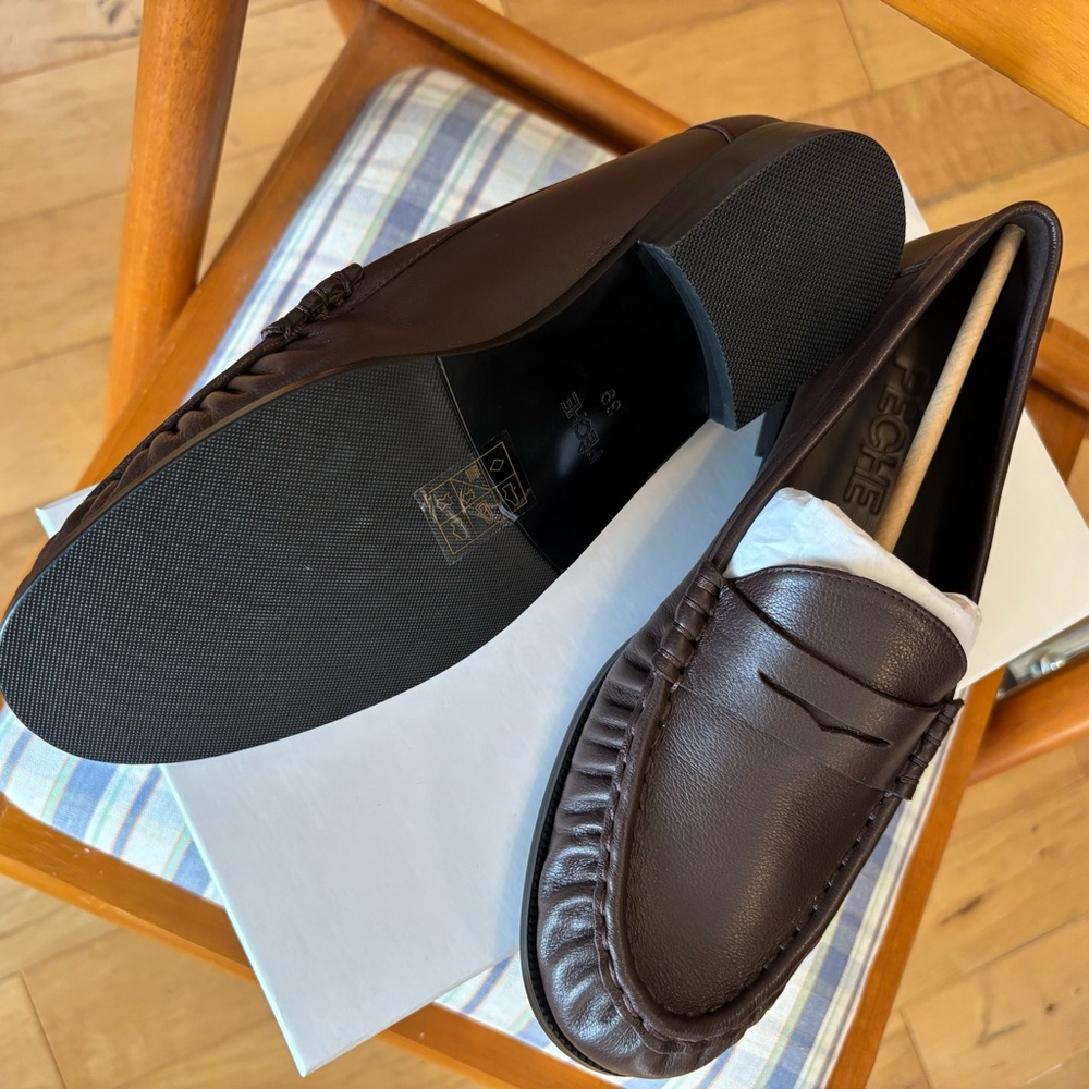 Women's Brown Leather Penny Loafers - Classic Slip-On Flats - Picture 2 of 4